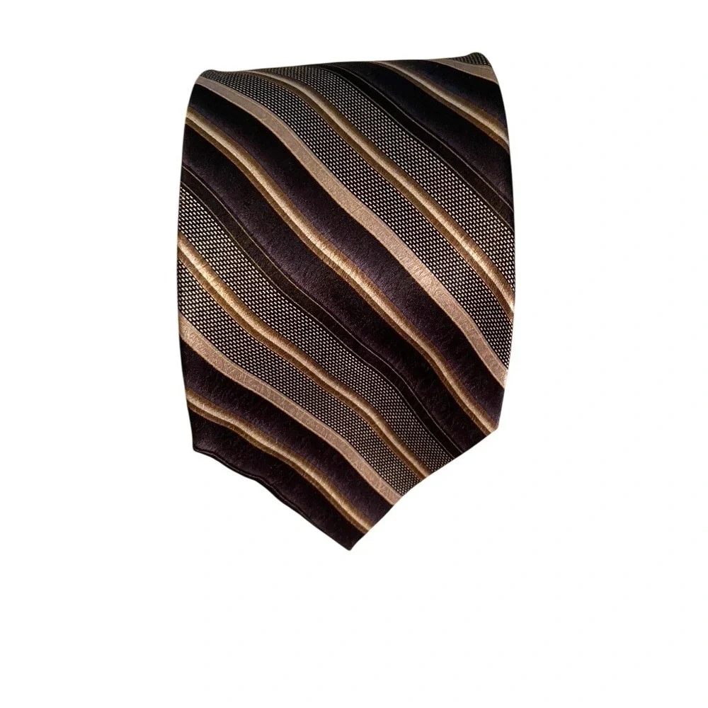 Pierre Cardin Mens Silk Necktie Brown Bronze Black Diagonal Striped Formal Tie
